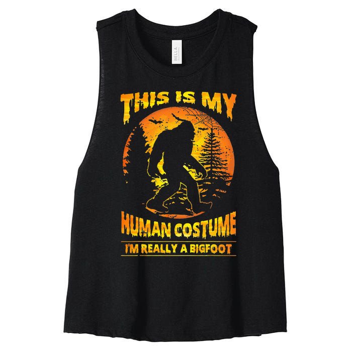 This Is My Human Costume Im Really A Bigfoot Women's Racerback Cropped Tank