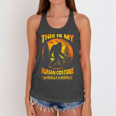 This Is My Human Costume Im Really A Bigfoot Women's Knotted Racerback Tank