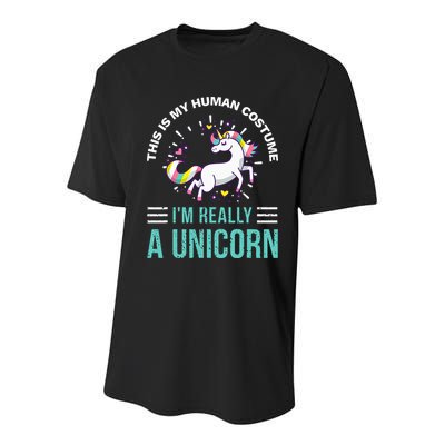 This Is My Human Costume Im Really A Unicorn Youth Performance Sprint T-Shirt