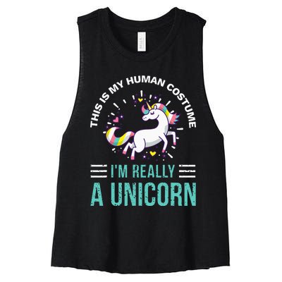 This Is My Human Costume Im Really A Unicorn Women's Racerback Cropped Tank