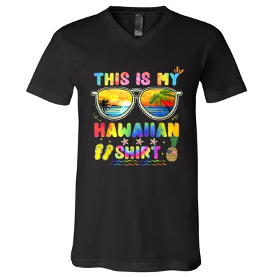 This Is My Hawaiian Luau Aloha Hawaii Beach Pineapple V-Neck T-Shirt