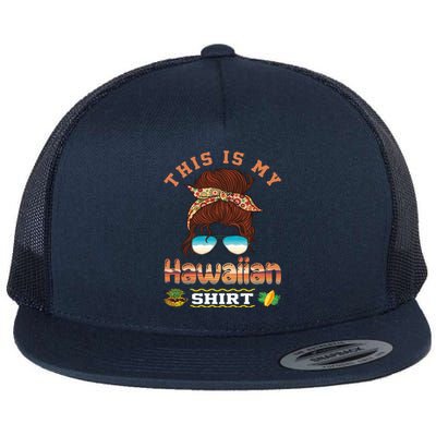 This Is My Hawaiian Gift Luau Aloha Pineapple Messy Bun Funny Gift Flat Bill Trucker Hat