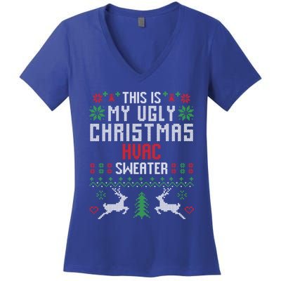 This Is My Ugly Christmas Hvac Sweater Funny Hvac Technician Great Gift Women's V-Neck T-Shirt