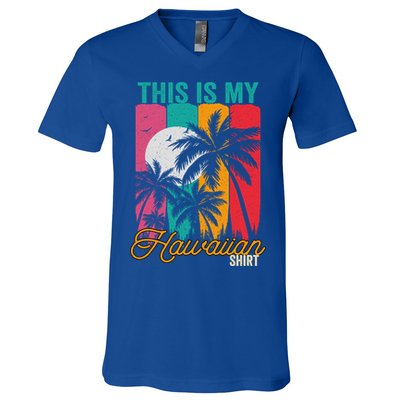 This Is My Hawaiian Gift Retro Vintage Palms Aloha Hawaii Gift V-Neck T-Shirt