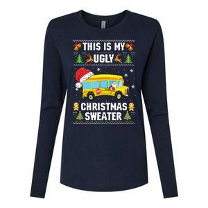 This Is My Ugly Sweater Christmas School Bus Driver Lovers Womens Cotton Relaxed Long Sleeve T-Shirt