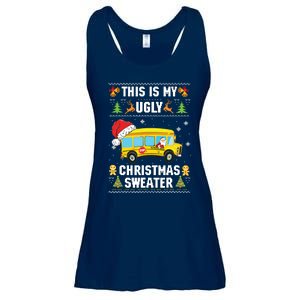 This Is My Ugly Sweater Christmas School Bus Driver Lovers Ladies Essential Flowy Tank