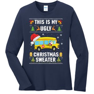 This Is My Ugly Sweater Christmas School Bus Driver Lovers Ladies Long Sleeve Shirt