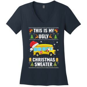 This Is My Ugly Sweater Christmas School Bus Driver Lovers Women's V-Neck T-Shirt