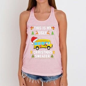 This Is My Ugly Sweater Christmas School Bus Driver Lovers Women's Knotted Racerback Tank