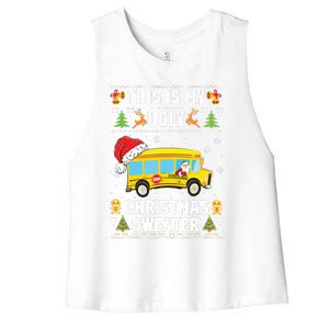 This Is My Ugly Sweater Christmas School Bus Driver Lovers Women's Racerback Cropped Tank