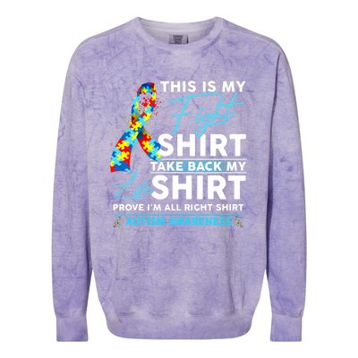 This Is My Fight Autism Awareness Ribbon Puzzle Colorblast Crewneck Sweatshirt