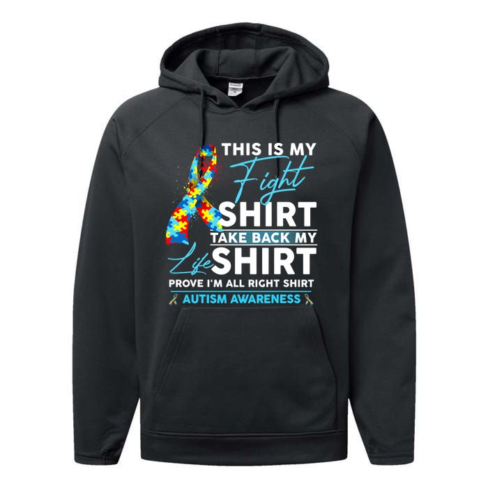 This Is My Fight Autism Awareness Ribbon Puzzle Performance Fleece Hoodie