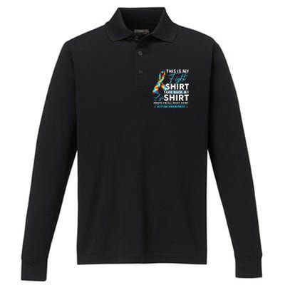 This Is My Fight Autism Awareness Ribbon Puzzle Performance Long Sleeve Polo