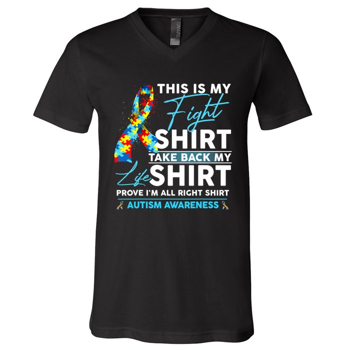 This Is My Fight Autism Awareness Ribbon Puzzle V-Neck T-Shirt