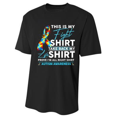 This Is My Fight Autism Awareness Ribbon Puzzle Performance Sprint T-Shirt