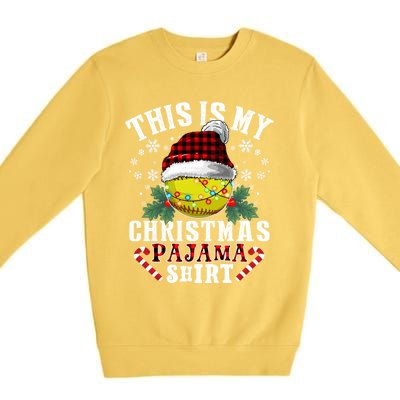 This Is My Christmas Pajama Funny Gift Softball Ball Sport Xmas Cute Gift Premium Crewneck Sweatshirt