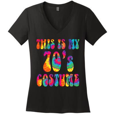 This Is My 70s Costume Funny Groovy Tie Dye Halloween Women's V-Neck T-Shirt