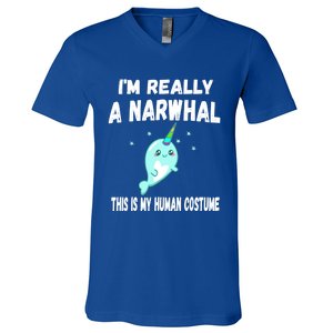 This Is My Human Costume Cute Gift I'm Really A Narwhal Funny Gift V-Neck T-Shirt