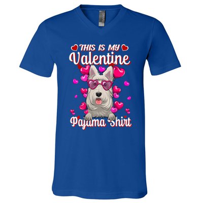 This Is My Valentine Pajama Gift Scottish Terrier Lovers Gift V-Neck T-Shirt