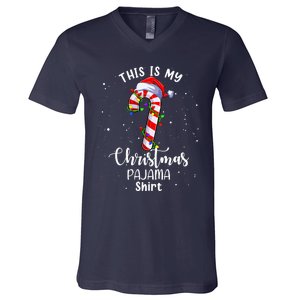 This Is My Christmas Pajama Candy Cane Boy Girl V-Neck T-Shirt