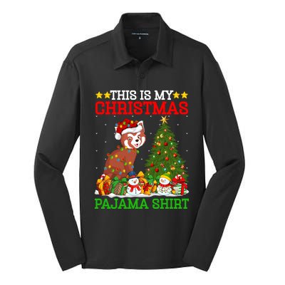 This Is My Christmas Tree Pajamas Lights Red Panda Christmas Gift Silk Touch Performance Long Sleeve Polo