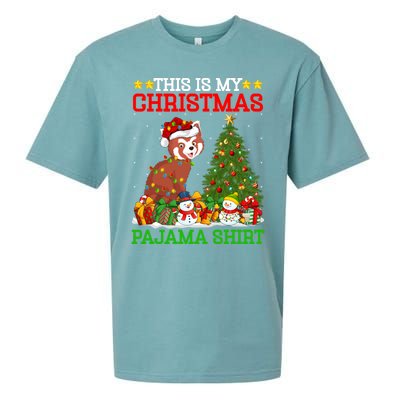 This Is My Christmas Tree Pajamas Lights Red Panda Christmas Gift Sueded Cloud Jersey T-Shirt