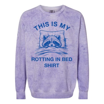 This Is My Rotting In Bed Funny Raccoon Meme Sarcastic Colorblast Crewneck Sweatshirt