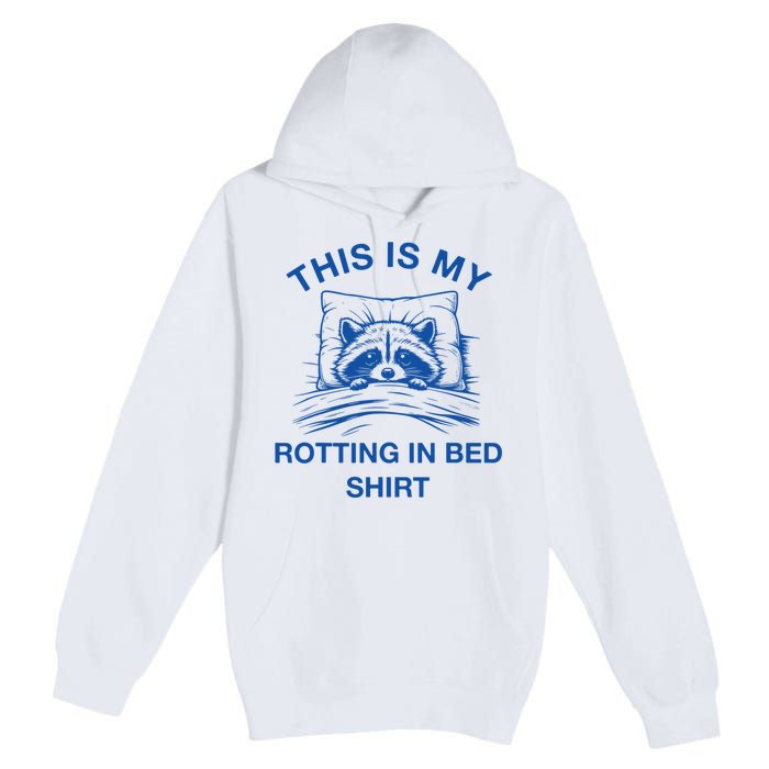 This Is My Rotting In Bed Funny Raccoon Meme Sarcastic Premium Pullover Hoodie