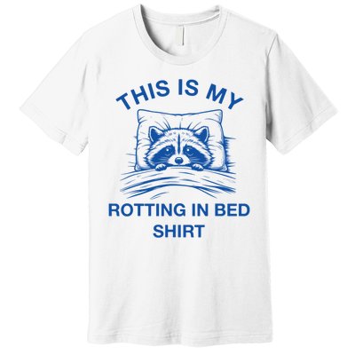 This Is My Rotting In Bed Funny Raccoon Meme Sarcastic Premium T-Shirt