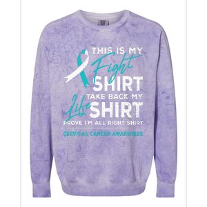 This Is My Fight Cervical Cancer Awareness White Teal Ribbon Colorblast Crewneck Sweatshirt