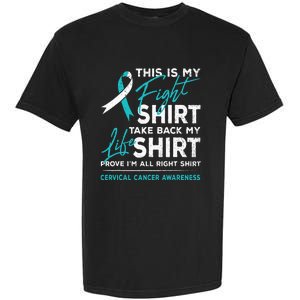 This Is My Fight Cervical Cancer Awareness White Teal Ribbon Garment-Dyed Heavyweight T-Shirt