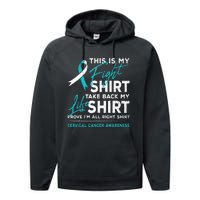 This Is My Fight Cervical Cancer Awareness White Teal Ribbon Performance Fleece Hoodie