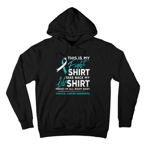 This Is My Fight Cervical Cancer Awareness White Teal Ribbon Hoodie