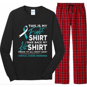 This Is My Fight Cervical Cancer Awareness White Teal Ribbon Long Sleeve Pajama Set