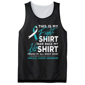 This Is My Fight Cervical Cancer Awareness White Teal Ribbon Mesh Reversible Basketball Jersey Tank