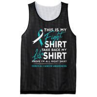 This Is My Fight Cervical Cancer Awareness White Teal Ribbon Mesh Reversible Basketball Jersey Tank