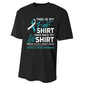 This Is My Fight Cervical Cancer Awareness White Teal Ribbon Performance Sprint T-Shirt