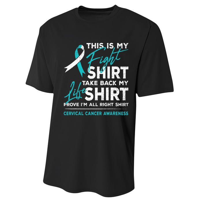 This Is My Fight Cervical Cancer Awareness White Teal Ribbon Performance Sprint T-Shirt