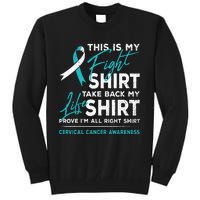 This Is My Fight Cervical Cancer Awareness White Teal Ribbon Tall Sweatshirt