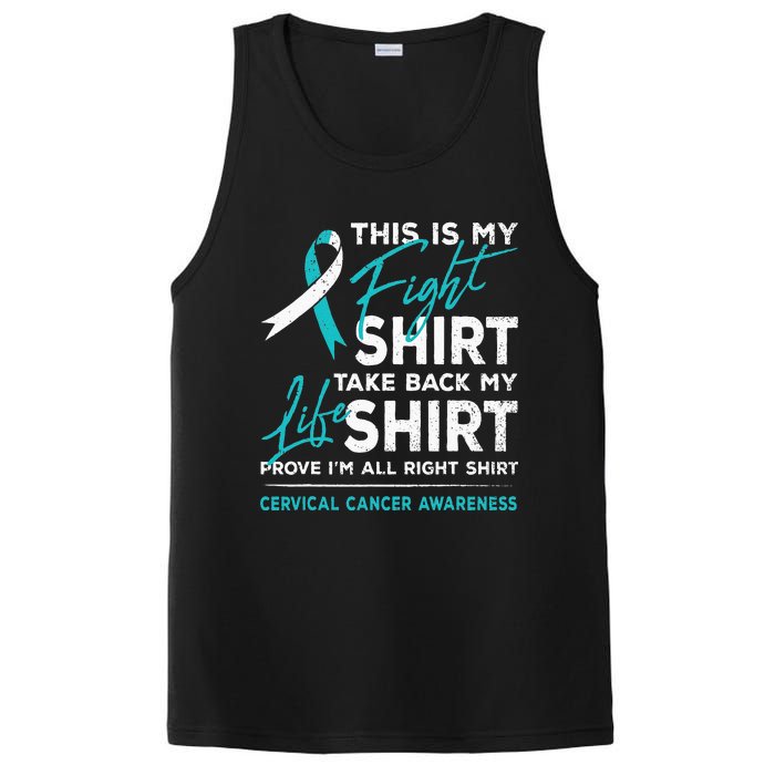 This Is My Fight Cervical Cancer Awareness White Teal Ribbon PosiCharge Competitor Tank