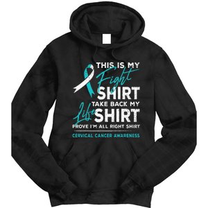 This Is My Fight Cervical Cancer Awareness White Teal Ribbon Tie Dye Hoodie