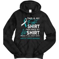 This Is My Fight Cervical Cancer Awareness White Teal Ribbon Tie Dye Hoodie