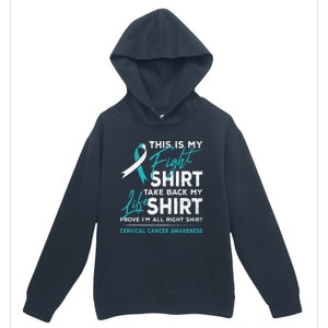 This Is My Fight Cervical Cancer Awareness White Teal Ribbon Urban Pullover Hoodie