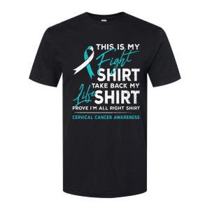 This Is My Fight Cervical Cancer Awareness White Teal Ribbon Softstyle CVC T-Shirt