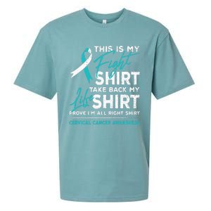 This Is My Fight Cervical Cancer Awareness White Teal Ribbon Sueded Cloud Jersey T-Shirt