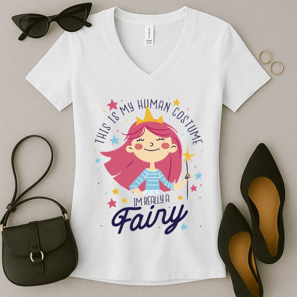 This Is My Human Costume I'm Really A Fairy Cute Halloween Women's V-Neck T-Shirt