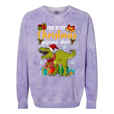 This Is My Christmas Pajamagift Dinosaur With Xmas Hat Gift Colorblast Crewneck Sweatshirt