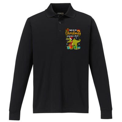 This Is My Christmas Pajamagift Dinosaur With Xmas Hat Gift Performance Long Sleeve Polo