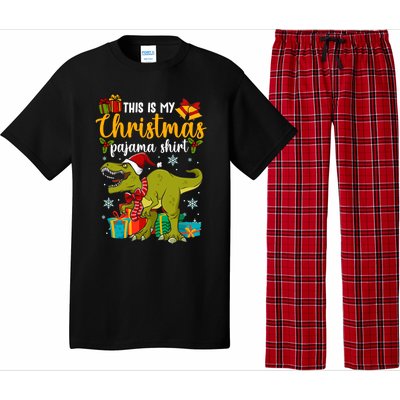 This Is My Christmas Pajamagift Dinosaur With Xmas Hat Gift Pajama Set