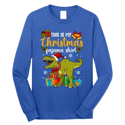 This Is My Christmas Pajamagift Dinosaur With Xmas Hat Gift Long Sleeve Shirt